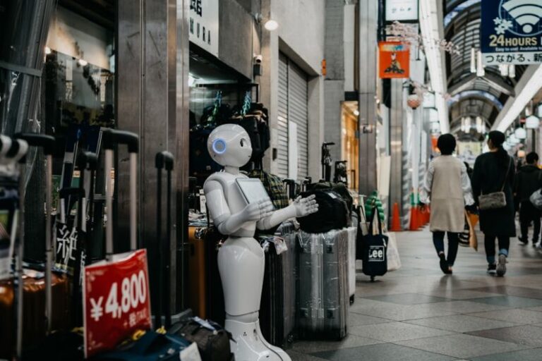 AI - robot standing near luggage bags