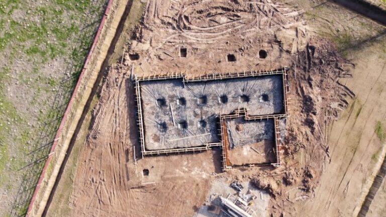 Foundation - aerial view of gray concrete building